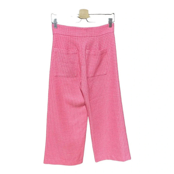 Zara Pants Cropped Fit Tweed Textured Wide Leg Trousers Pink Size Small - Picture 6 of 11